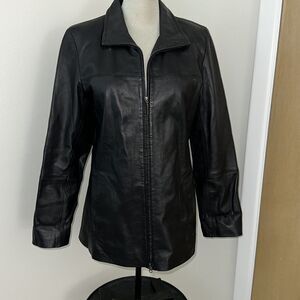 Brandon Thomas black leather jacket lined medium m